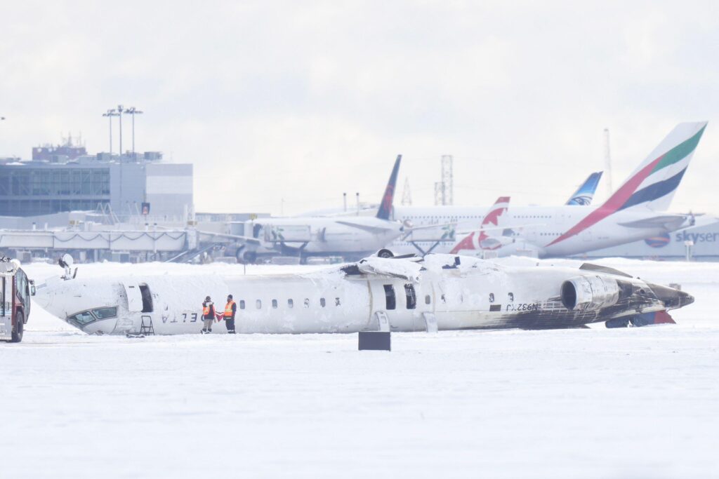 an airplane in the snow