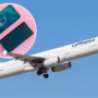 A Lufthansa Airbus A321 with an inset photo of a phone being charged with a portable power bank