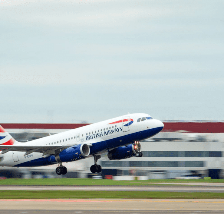 a plane taking off from a runway